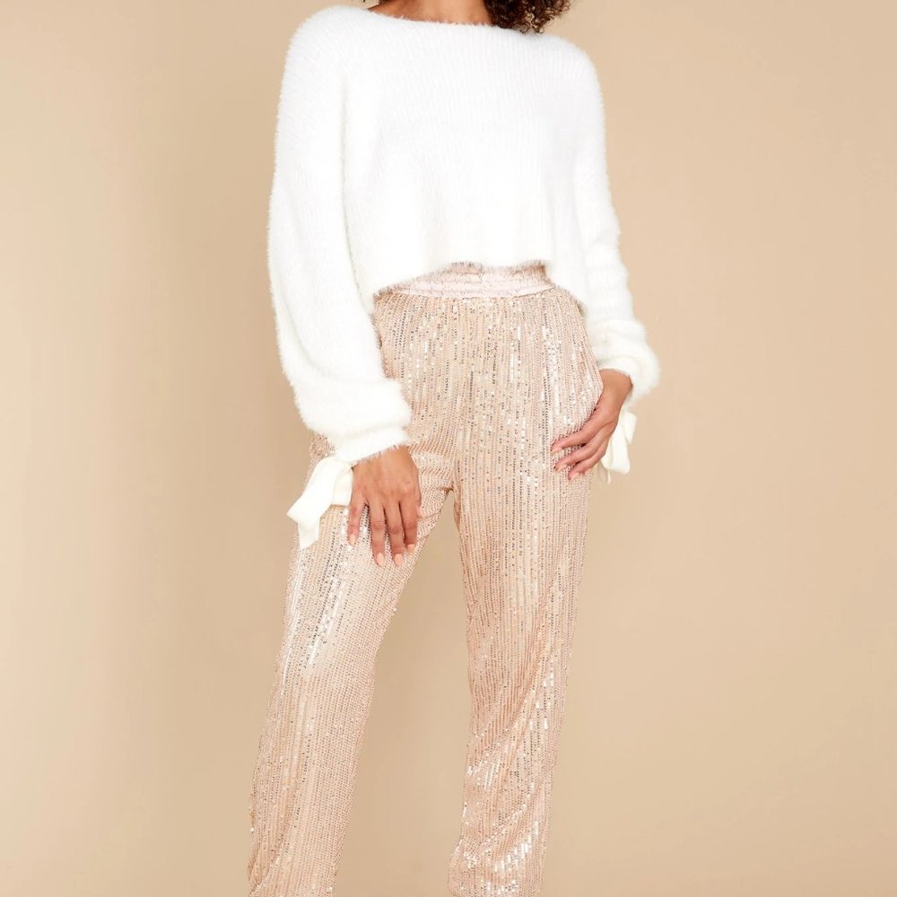 Champagne sequin joggers NWT, Medium